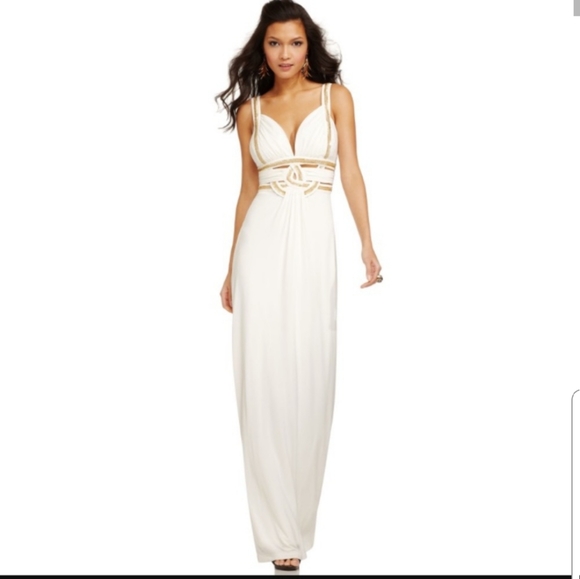 Marciano Dresses & Skirts - Marciano white gold bust corset gown sequin dress